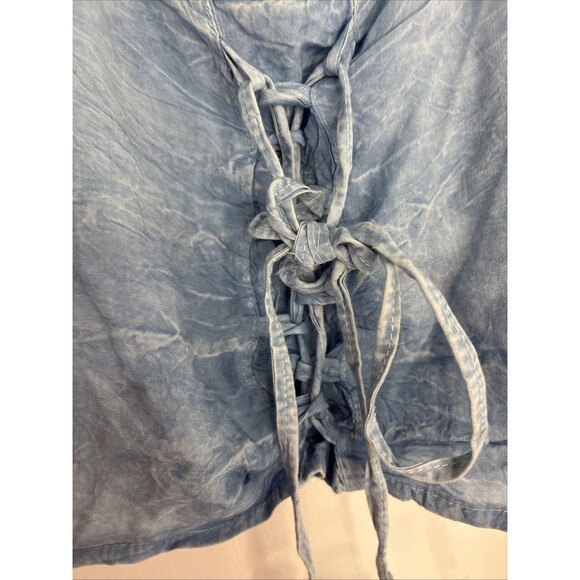 Emme Jordan Boho Cropped Lace Up Top Small Baby Blue New With Tags - Picture 3 of 8